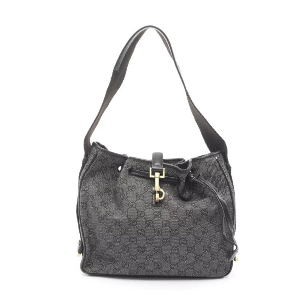 Gucci GG Shoulder Bag Canvas Leather Black
